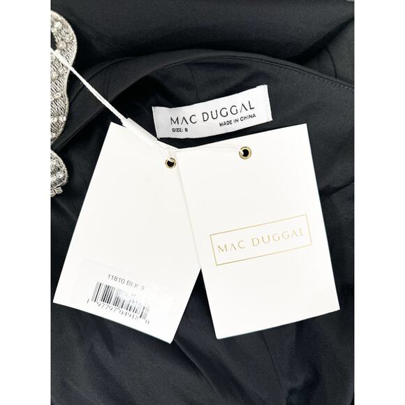 Mac Duggal Black One-Shoulder Maxi Dress with Silver Detail - Picture 9 of 11